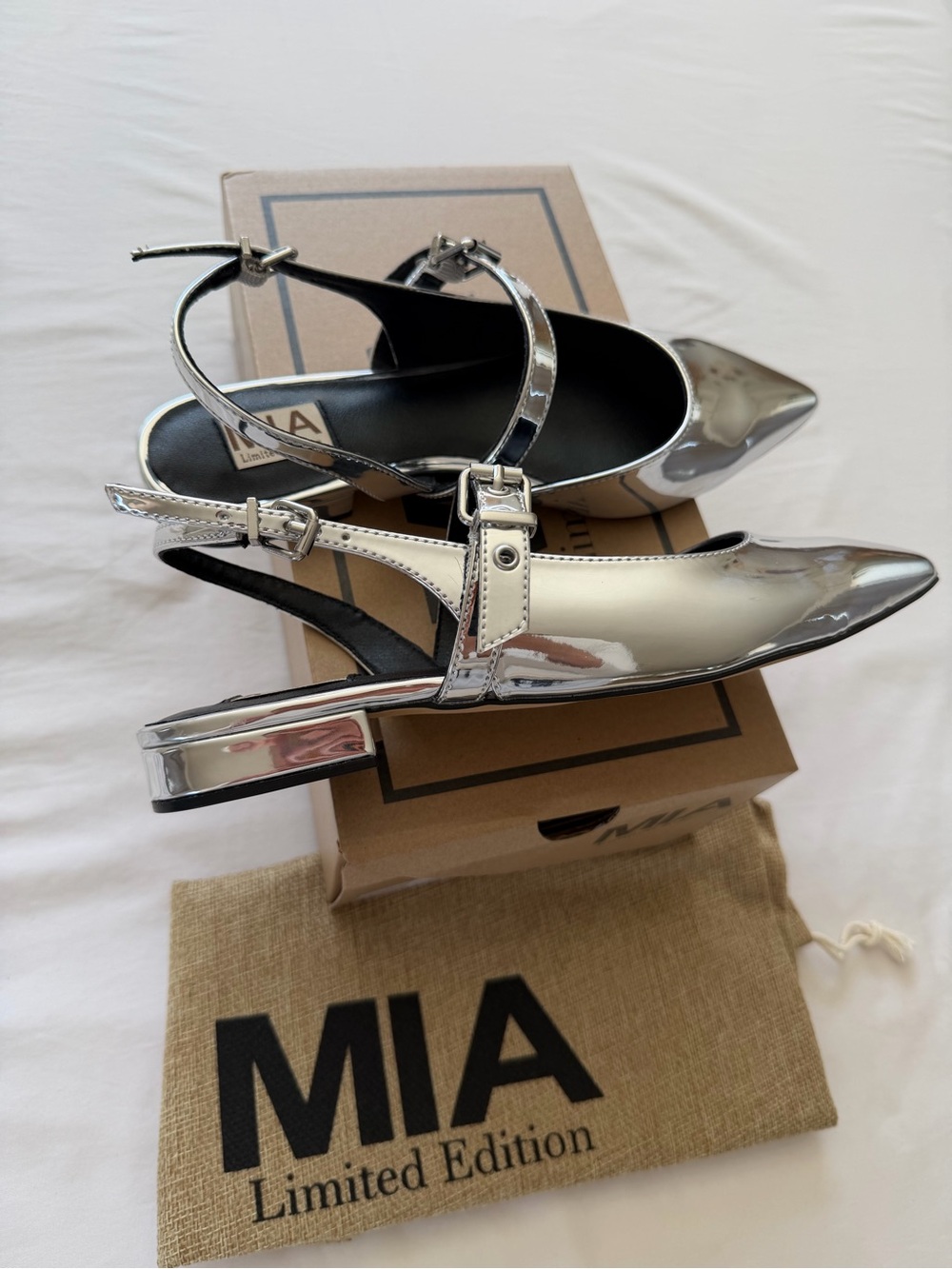 MIA Metallic Silver Pointed Slingback Heels - Picture 4 of 10